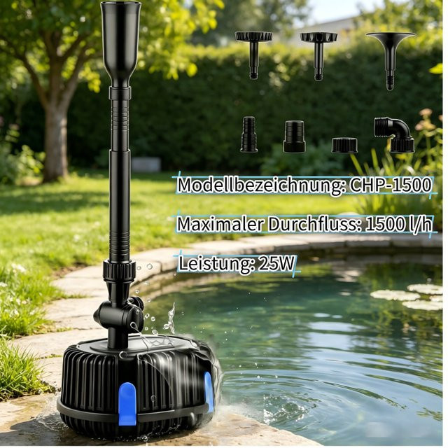 Forever Speed Garten Springbrunnenpumpe in Schwarz mit 1500 l/h und 25 W Leistung - Bild 1