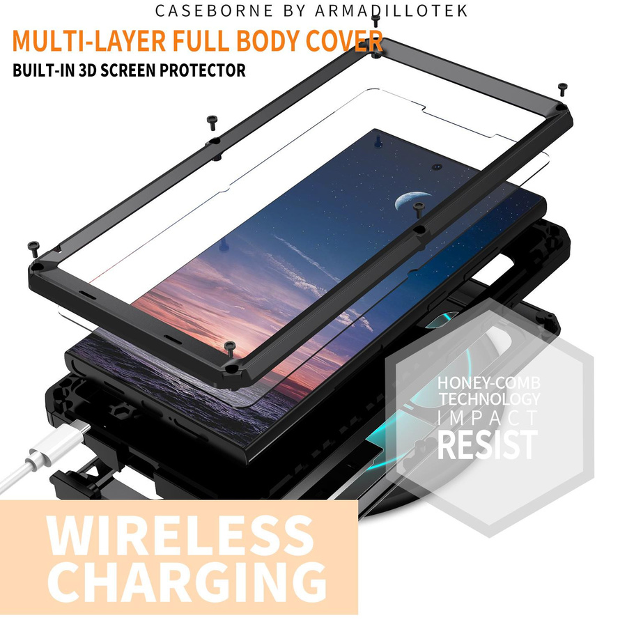 Meta Armor Heavy Duty Schutzhülle für Samsung Galaxy S24 Ultra Plus 5G mit Kamera- und Bildschirmschutz in Schwarz - Bild 2