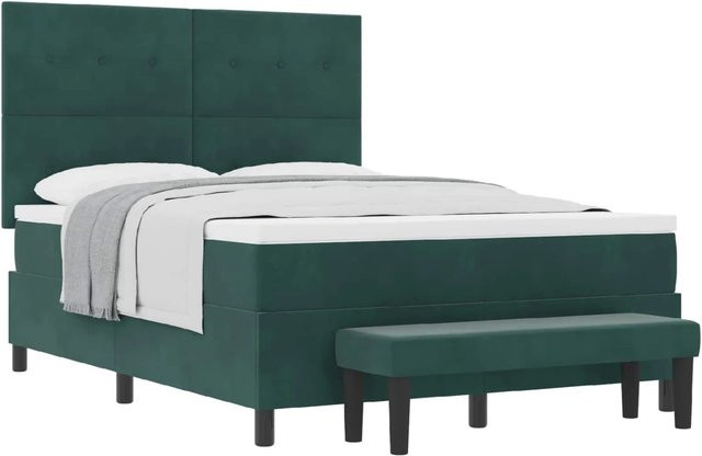 vidaXL Boxspringbett mit Matratze aus Samt in Dunkelgrün, B/T/H: 160 x 200 x 128 cm - Bild 1