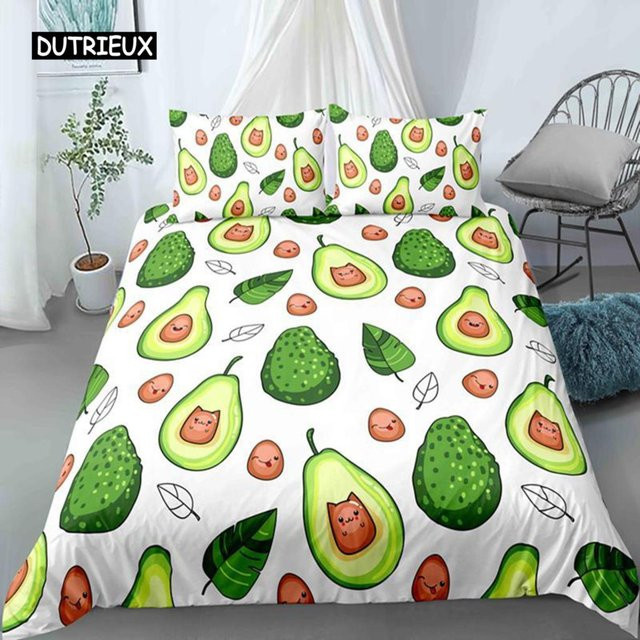 Avocado Bettwäscheset aus Mikrofaser mit Cartoon-Motiv, Farben: Grün und Weiß, B/H: 135 x 200 cm - Bild 1