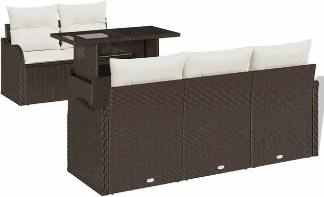 vidaXL Garten-Sofa-Set aus Poly-Rattan und Stahl in Braun mit 6 Teilen und Kissen - Bild 1