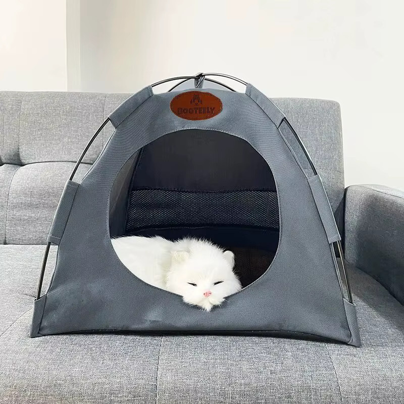 Booteely Katzennest-Zelt für Camping und Outdoor, zusammenklappbar und atmungsaktiv, in Braun und Grau - Bild 2
