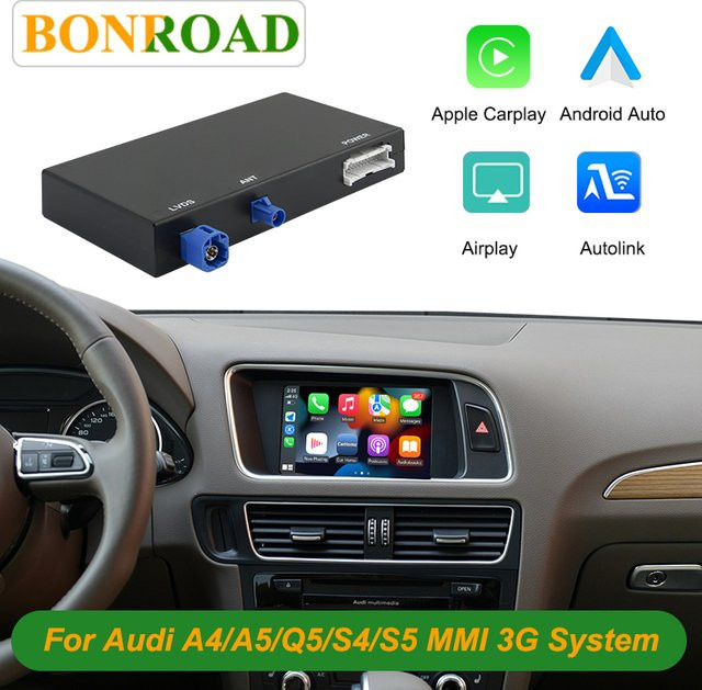 Bonroad Kabelloses CarPlay und Android Auto Nachrüst-Kit für Audi A4 A5 Q5 S5 B8 (2008-2016) mit 3G MMI und MMI 2G, Mirror Link und AirPlay, Schwarz - Bild 1