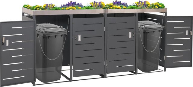 MCW 4er-Mülltonnenverkleidung H40 Mülltonnenbox und Pflanzkasten aus Edelstahl-Metall-Kombi B/T/H: 264 x 125 x 84 cm - Bild 1