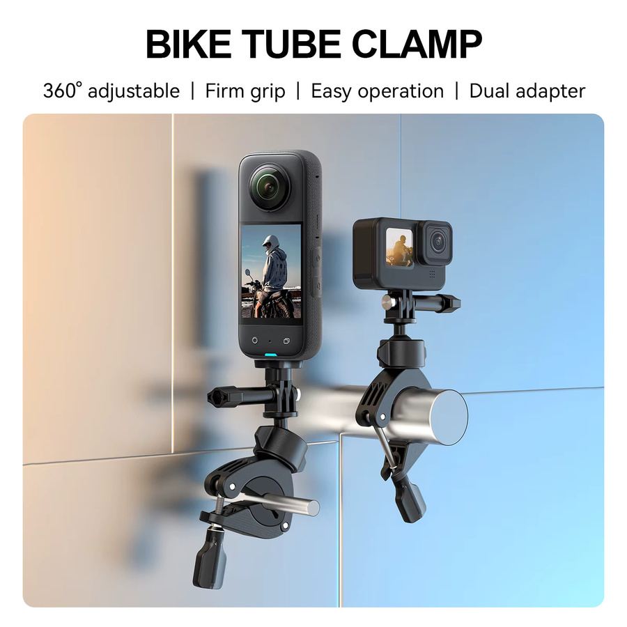 TELESIN Cycling Motorcycle Clip 360 Grad Super Clamp 1/4 Zoll Lochhalterung in Schwarz für GoPro, DJI OSMO Action und Insta360 Action Kameras - Bild 2