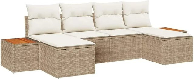 vidaXL Garten-Sofa-Set aus Poly-Rattan und Stahl in Beige mit Kissen, 6-teiliges L-Shape Set - Bild 1