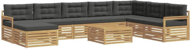 vidaXL Outdoor-Sofagarnitur 9-teilig aus Massivholz Akazie in U-Form, Weiß, Anthrazit und Braun mit wetterfesten Polstern - Bild 1