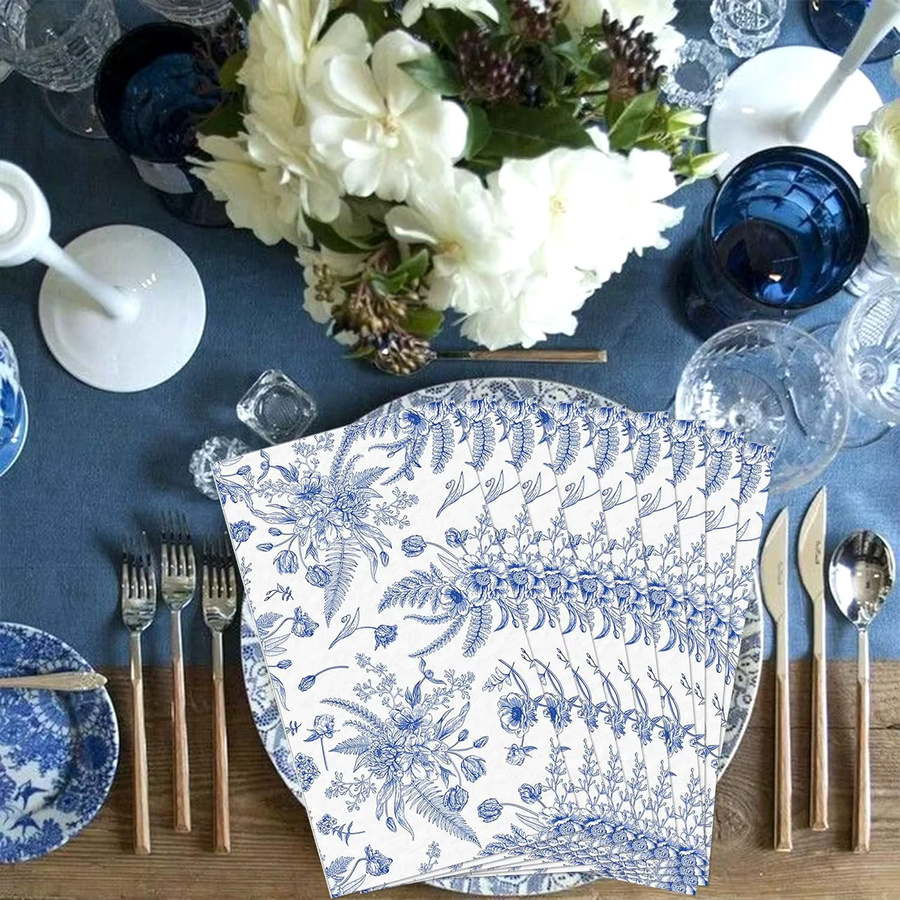 LaVenty Cocktailservietten mit Blumenmuster in Dusty Blue für Hochzeit und Party - Bild 1