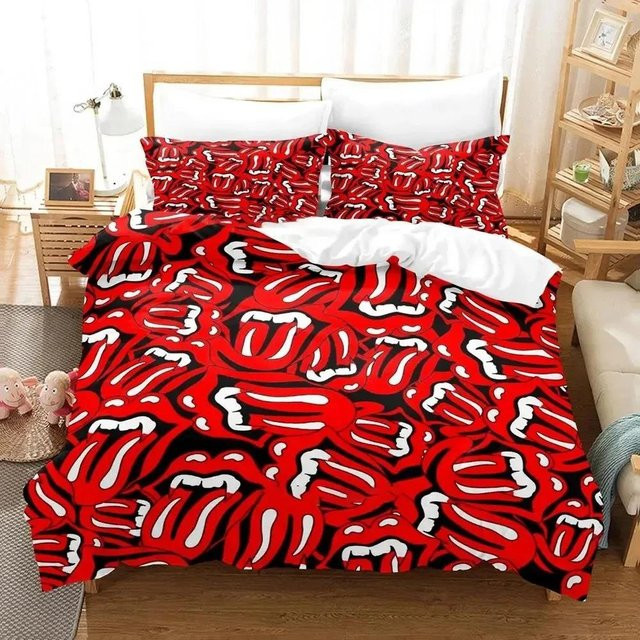 Rolling Stones Logo Bettwäsche-Set von Lodestar mit 3-teiligem Bettbezug und Kissenbezug in Rot, B/B: 228 x 228 cm - Bild 1