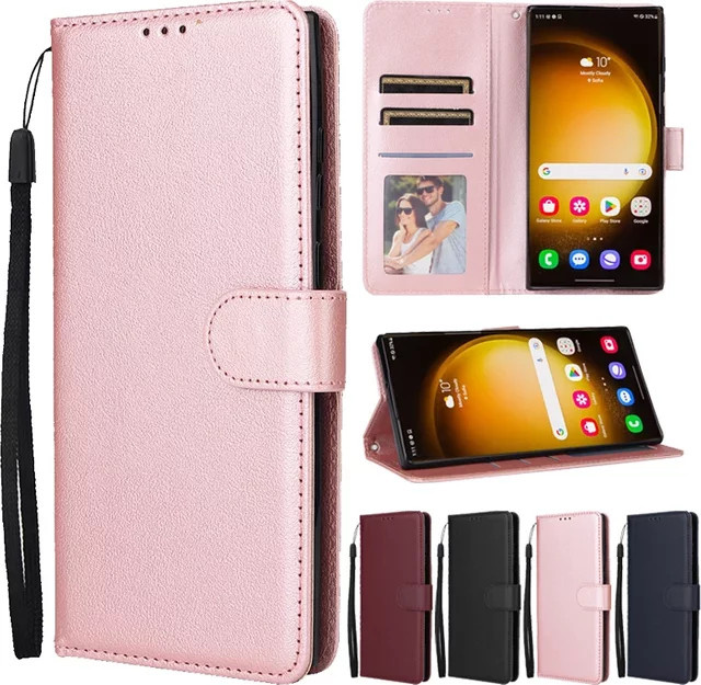 Magnetische Leder-Brieftasche mit Flip-Funktion und Kartenfach als wasserdichte Anti-Drop Schutzhülle für Samsung Galaxy S25 Ultra, S24 Plus und S24 FE in Rot - Bild 1