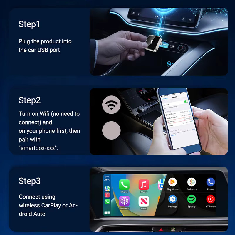 XUDA Super Mini Carplay AI Box 2-in-1 Adapter für kabelloses CarPlay und Android Auto, Schwarz, mit 5GHz WiFi5 - Bild 2