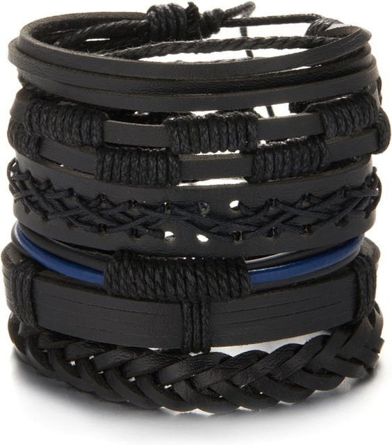 Rinhoo Armbänder, Leder, Schwarz Blau, Unisex - Bild 1