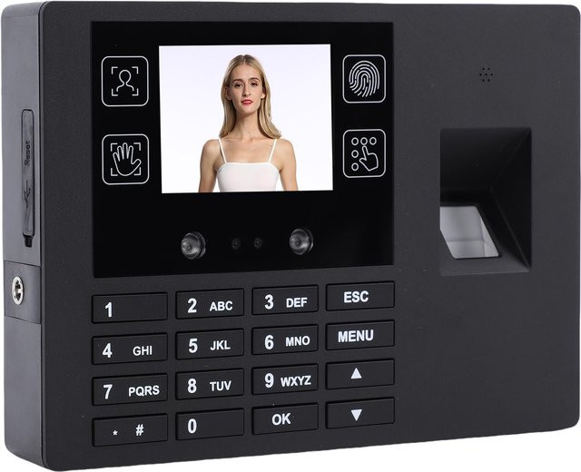 Koogeelife 4-in-1 Biometrische Zeiterfassung für Mitarbeiter mit Gesichtserkennung, Fingerabdruck, Handflächenabdruck und PIN in Schwarz - Bild 1