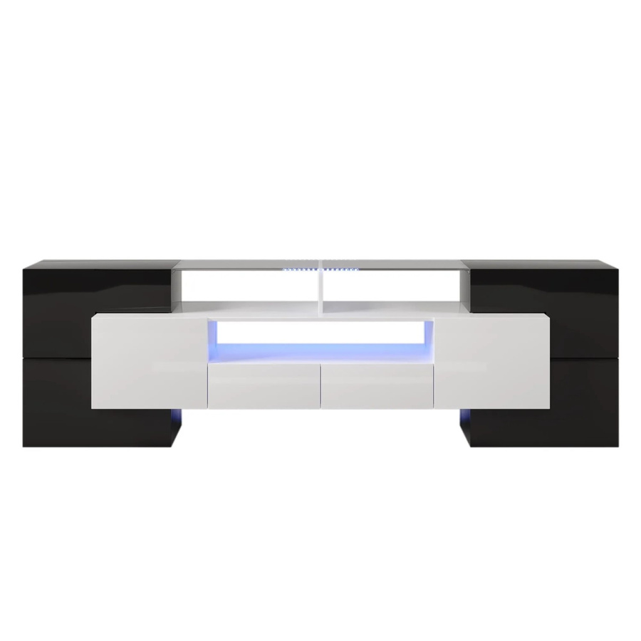 okwish TV Schrank in Schwarz mit LED, Glasoberfläche und Hochglanz-Finish, B/T/H: 200 x 30 x 60 cm - Bild 2