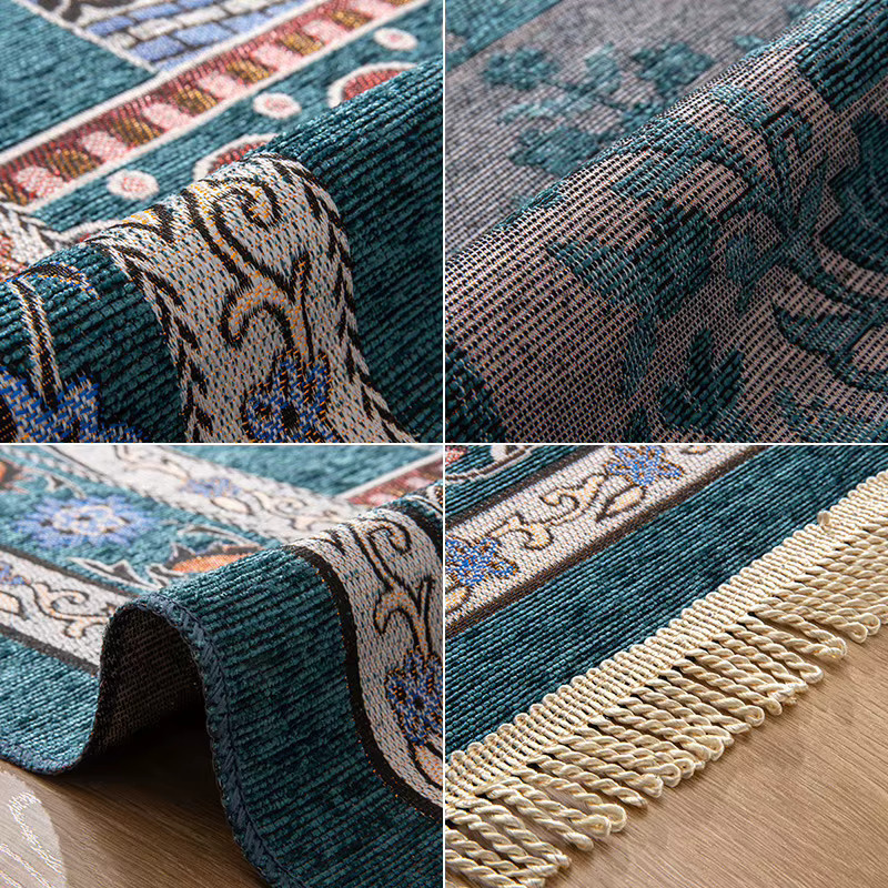 VIKAMA Gebetsteppich aus Chenille in Blau mit orientalischem Design, B/T/H: 110 x 70 x 1 cm, maschinenwaschbar - Bild 3