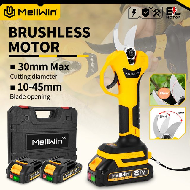 MELLWIN Akku-Astschere mit bürstenlosem Motor für Makita 18V LXT Akkus, Gelb, 30mm Schneidkapazität - Bild 1