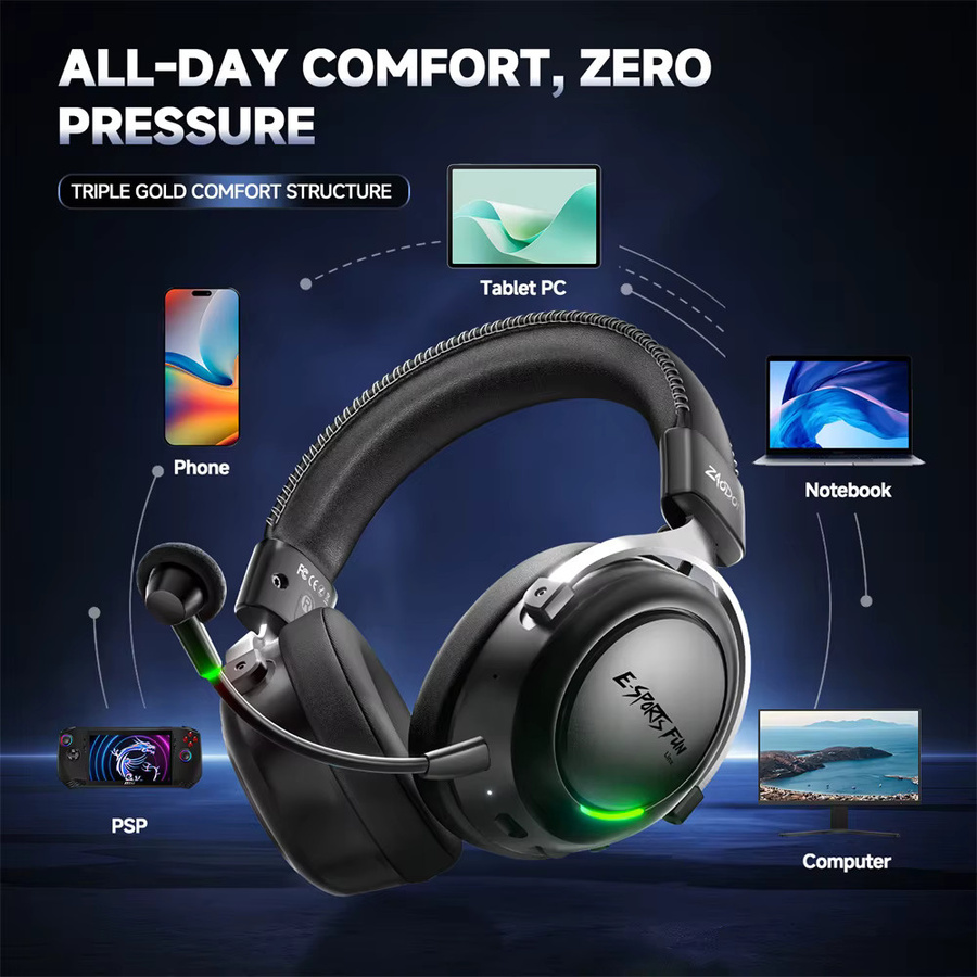 HAAYOT Kabelloser Gaming-Kopfhörer mit Bluetooth 6.0, 53-mm-Titan-Treiber, 7.1 Virtual Surround Sound und 15 ms Zero-Latency in Schwarz für PC, PS5 und Mobile - Bild 6