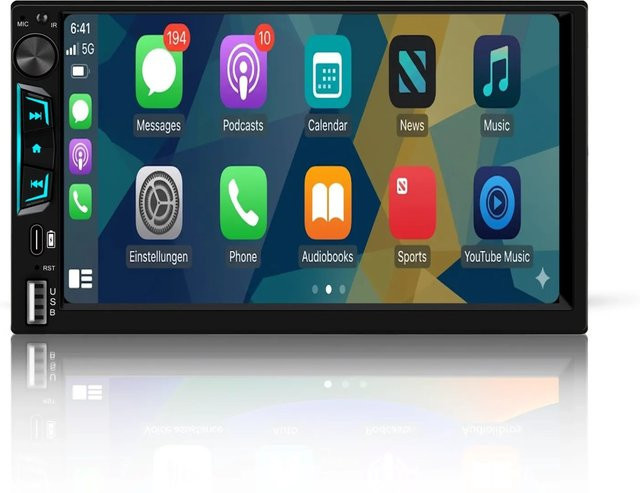 Junsun 2 DIN Carplay Display mit 7 Zoll Display in Schwarz - Bild 1