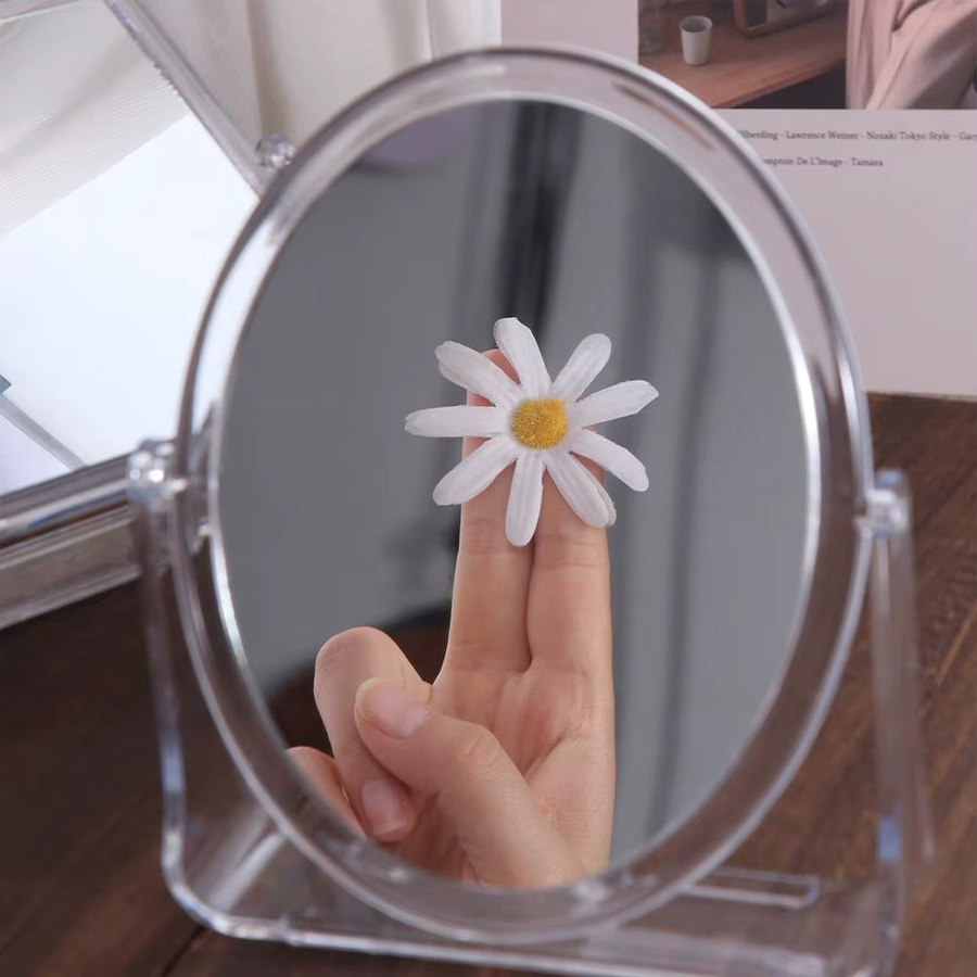 Runder Desktop-Kosmetikspiegel mit 5-facher Vergrößerung, doppelseitig und 360 Grad drehbar, transparent mit Ständer - Bild 2