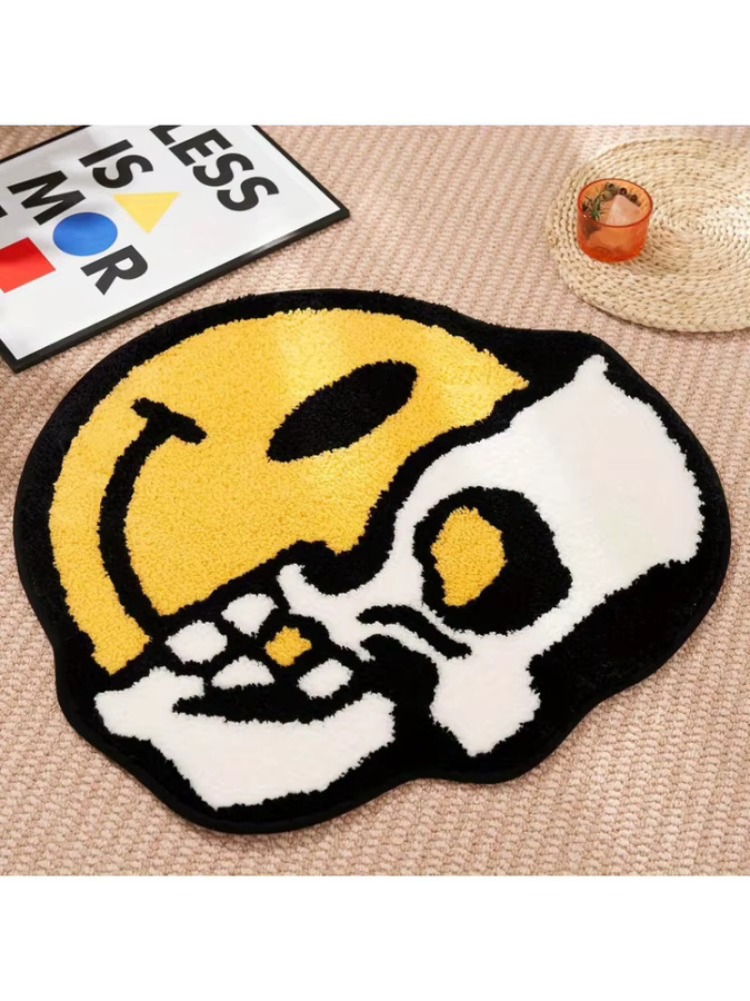 VIKAMA Totenkopf-Teppich aus Kunstkaschmir in Multicolour mit psychedelischem Gothic-Design und rutschfester Bodenmatte - Bild 6