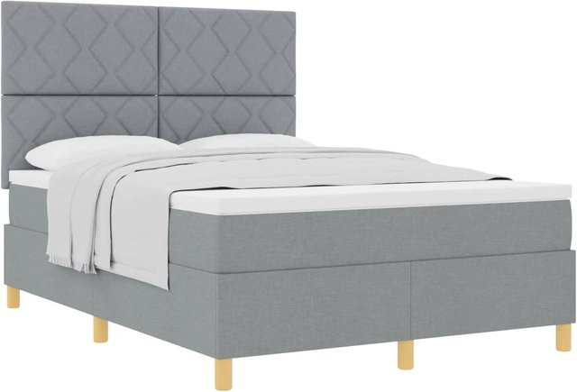 vidaXL Boxspringbett mit Matratze und Taschenfederkern in Hellgrau, B/T/H: 200 x 160 x 28 cm - Bild 1