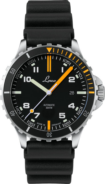 Laco Armbanduhr Automatik, Edelstahl, 42 mm, Schwarz, Kautschuk, 30 ATM - Bild 1