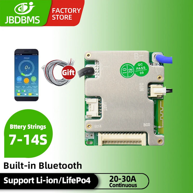 JiaBaiDa Smart BMS Batterie-Management-System mit Bluetooth in Silber für LFP und NMC Batterien (7s-14s, 20A-50A) - Bild 1