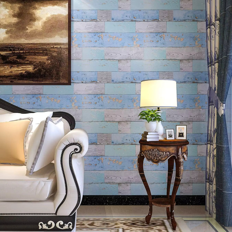 Selbstklebende Vinyl-Tapete von KALYNN in Blau und Graugrün im Distressed-Holz-Design für Wandmöbel und Heimdekoration - Bild 2