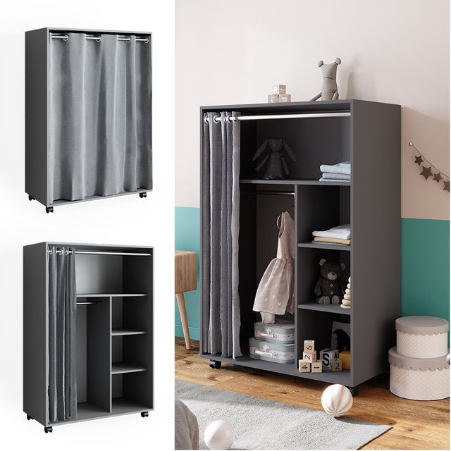 Vicco Kinderkleiderschrank Doros Garderobe Grau modern B: 100 cm, H: 147 cm - Bild 1
