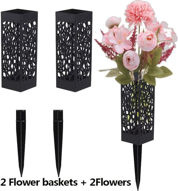 SZ-Damai Friedhofsdekoration Set aus 2 künstlichen Blumensträußen und 2 Blumenkörben mit hellrosa Hortensien in Pink - Bild 1