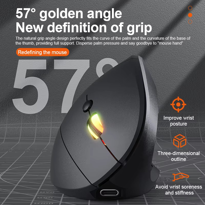 Timethinker Ergonomische Vertikale Maus in Schwarz mit Bluetooth 5.0 und 2,4 G Verbindung, 1600 DPI und 6 stummen Tasten für Laptop, PC und Tablet - Bild 2
