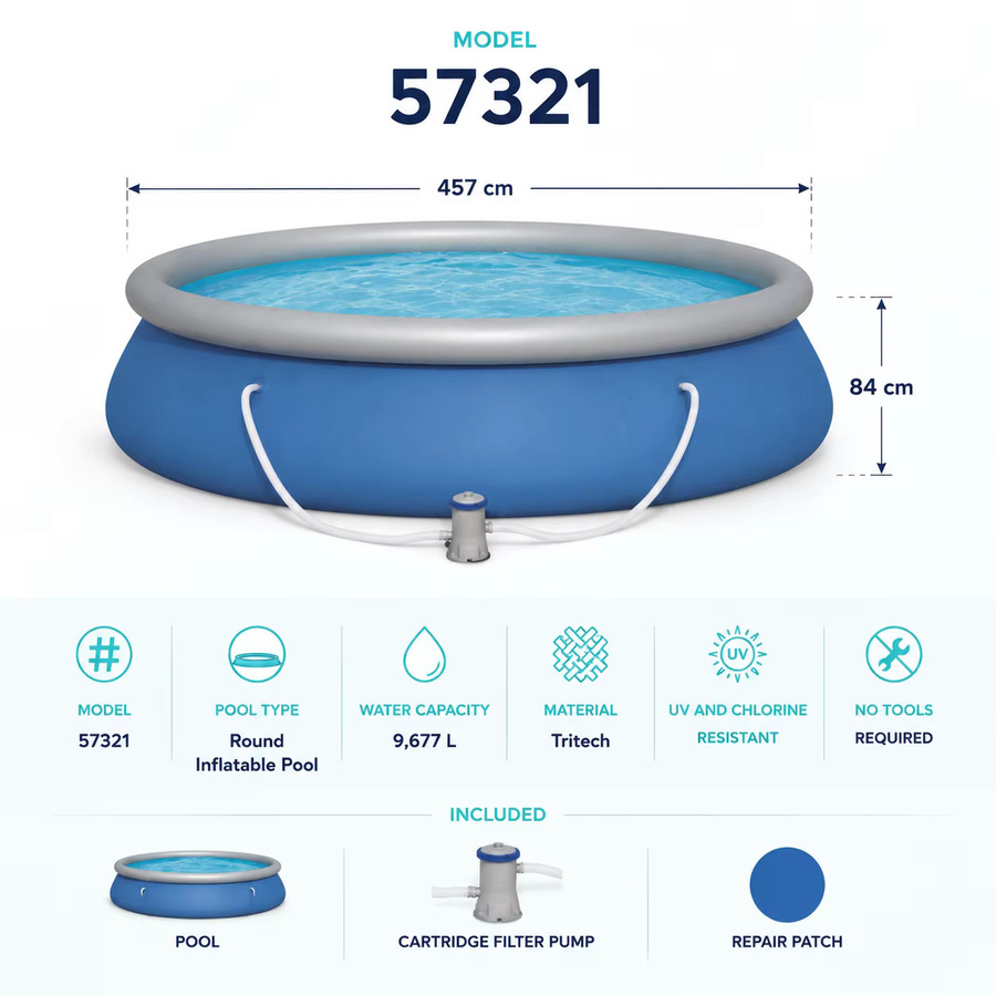 Bestway Aufblasbarer Rundpool mit Filterpumpe, Blau, Durchmesser: 457 cm, Höhe: 84 cm, 9677 l Fassungsvermögen - Bild 4