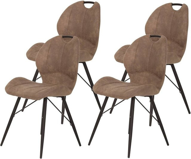 4er Set Stühle Hela in Vintage-Optik aus Microfaser, Farbe: Beige/Braun, B/H/T: 50 x 86 x 56 cm - Bild 1