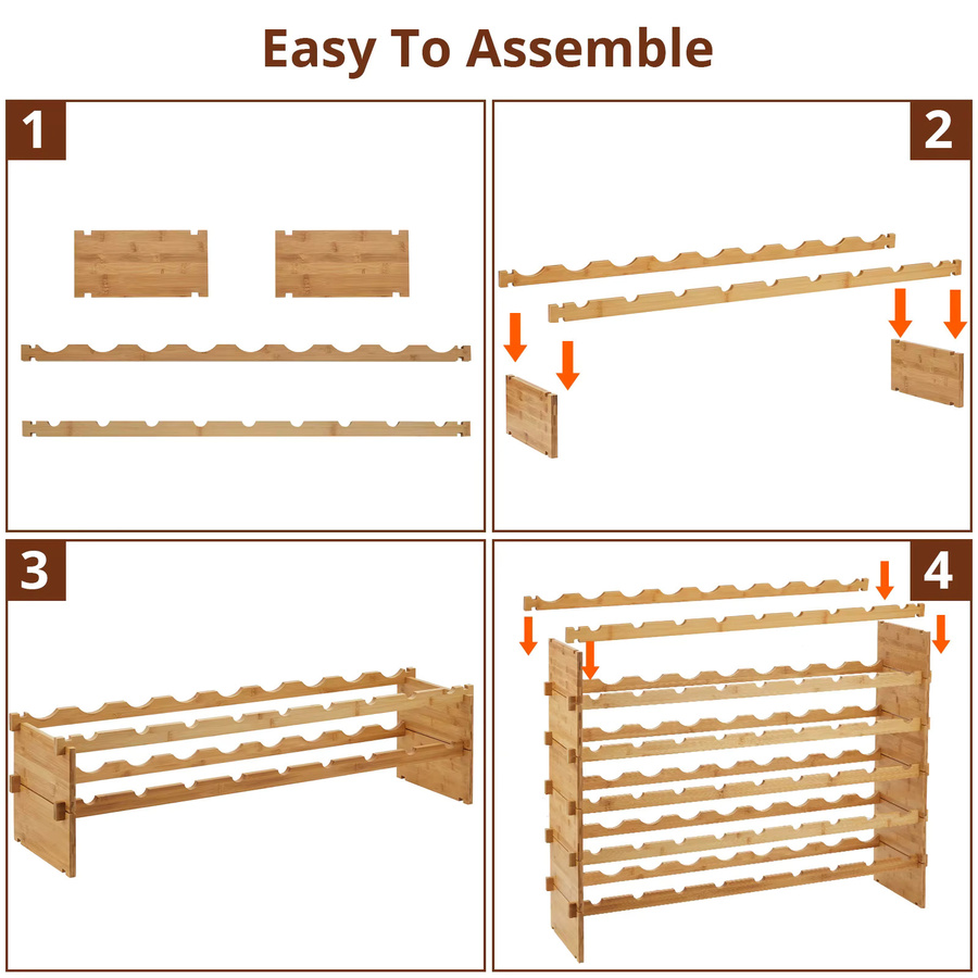 HiMISS Stapelbares Weinregal aus Bambus in Braun, Modulares Holz-Aufbewahrungsregal für Küche und Bar, B/T/H: 54,0 x 26,0 x 4,0 cm - Bild 5