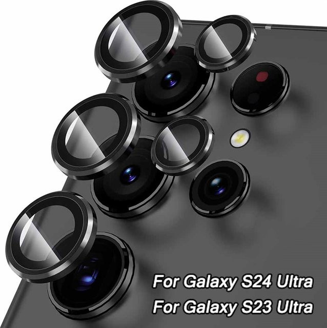 Kameraschutz aus gehärtetem Glas mit Metallring für Samsung Galaxy S24 Ultra, S24 Plus, S24 FE und S23 FE in Grau - Bild 1