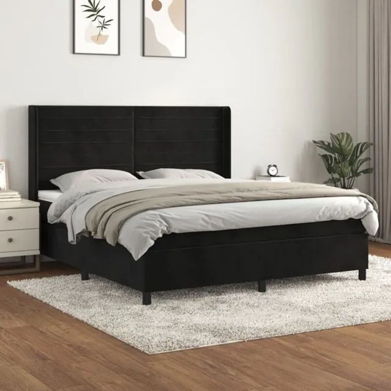 Vidaxl Boxspringbett mit Matratze aus Samt in Schwarz B/T/H: 180 x 200 x 128 cm - Bild 1