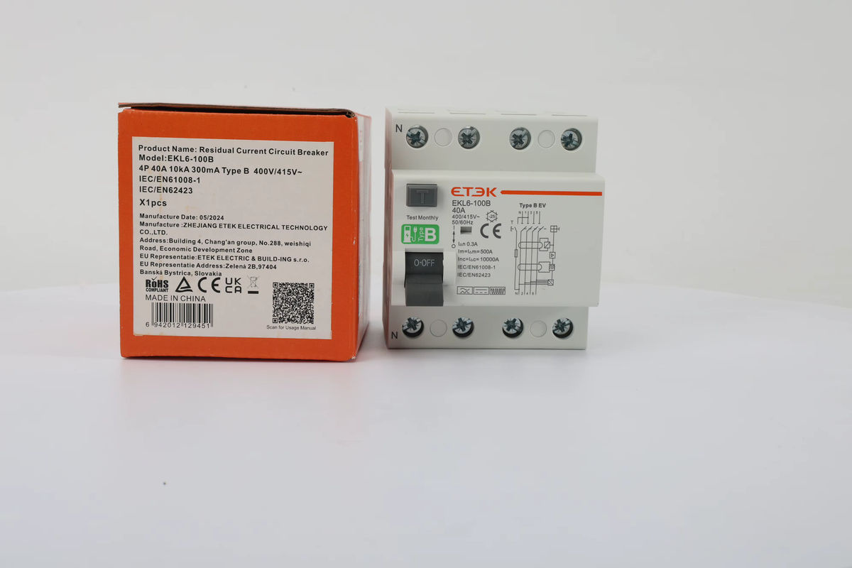 ETEK RCD RCCB Typ B Fehlerstrom-Schutzschalter EKL6-100B für EVSE und Erdung, 2P/4P, 40A/63A/100A, 30mA/300mA, DIN-Schiene, 220V - Bild 4