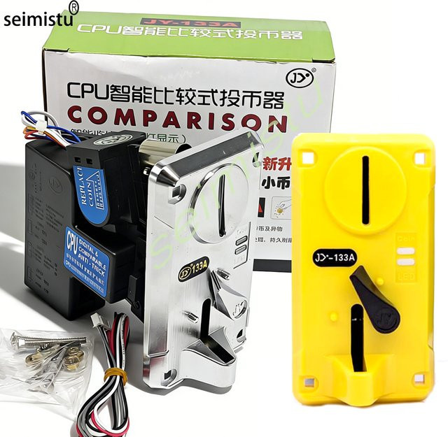 Seimistu JY133A Münzprüfer für DIY Arcade-Spielmaschinen in Silber mit Kabel und Sammlermechanismus - Bild 1