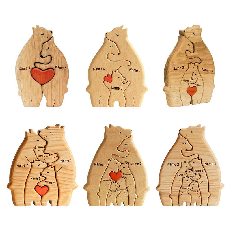 Personalisierbares Holzpuzzle mit Elefanten-Familie und Familiennamen in Braun und Beige von BC-Warm Home - Bild 3