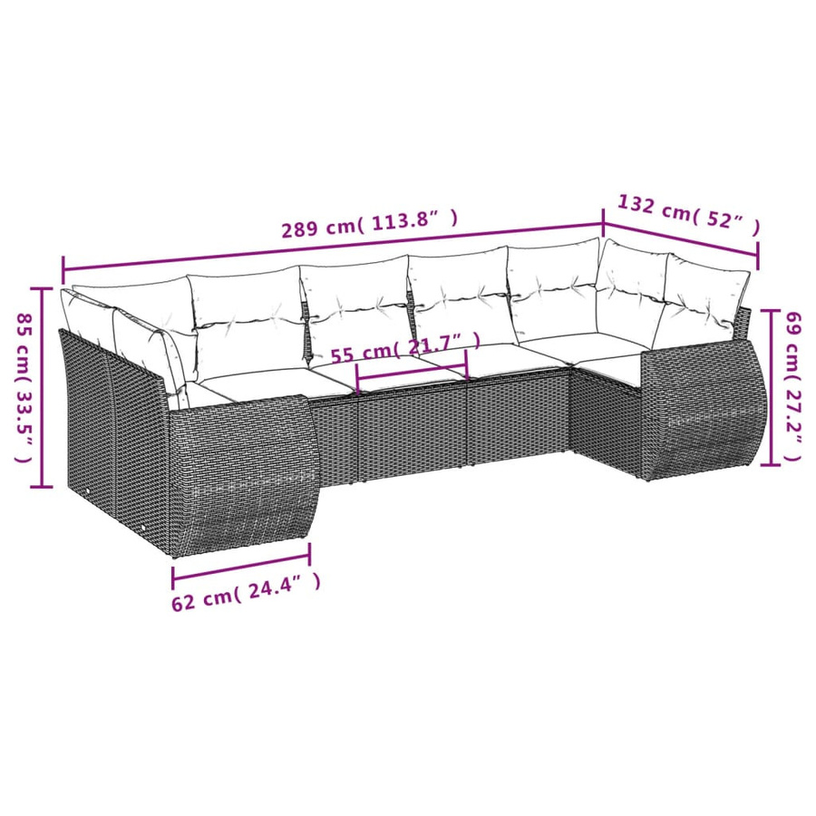 vidaXL 7-tlg. Garten-Sofagarnitur aus Polyrattan in Braun mit UV-beständigen Kissen und pulverbeschichtetem Stahlgestell - Bild 3