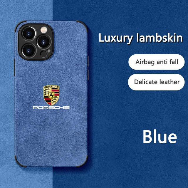 Porsche Handyhülle aus Lammleder und Wildleder für iPhone 16 15 14 13 12 Pro Max Mini Plus in Grau - Bild 1