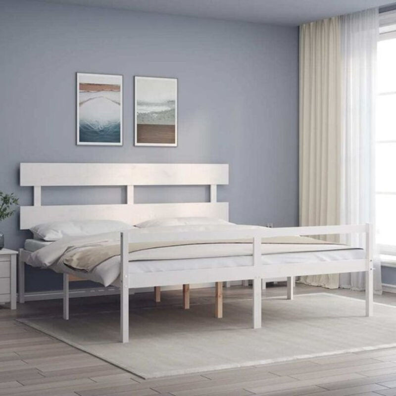 Prolenta Premium Seniorenbett aus Kiefer Massivholz mit Kopfteil in Weiß, B/T/H: 180 x 200 x 81 cm - Bild 1