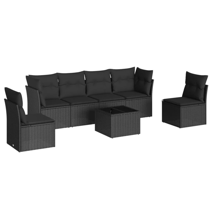 vidaXL 7-tlg Garten-Sofagarnitur in L-Form aus Polyrattan mit Kissen und Tisch in Schwarz - Bild 2