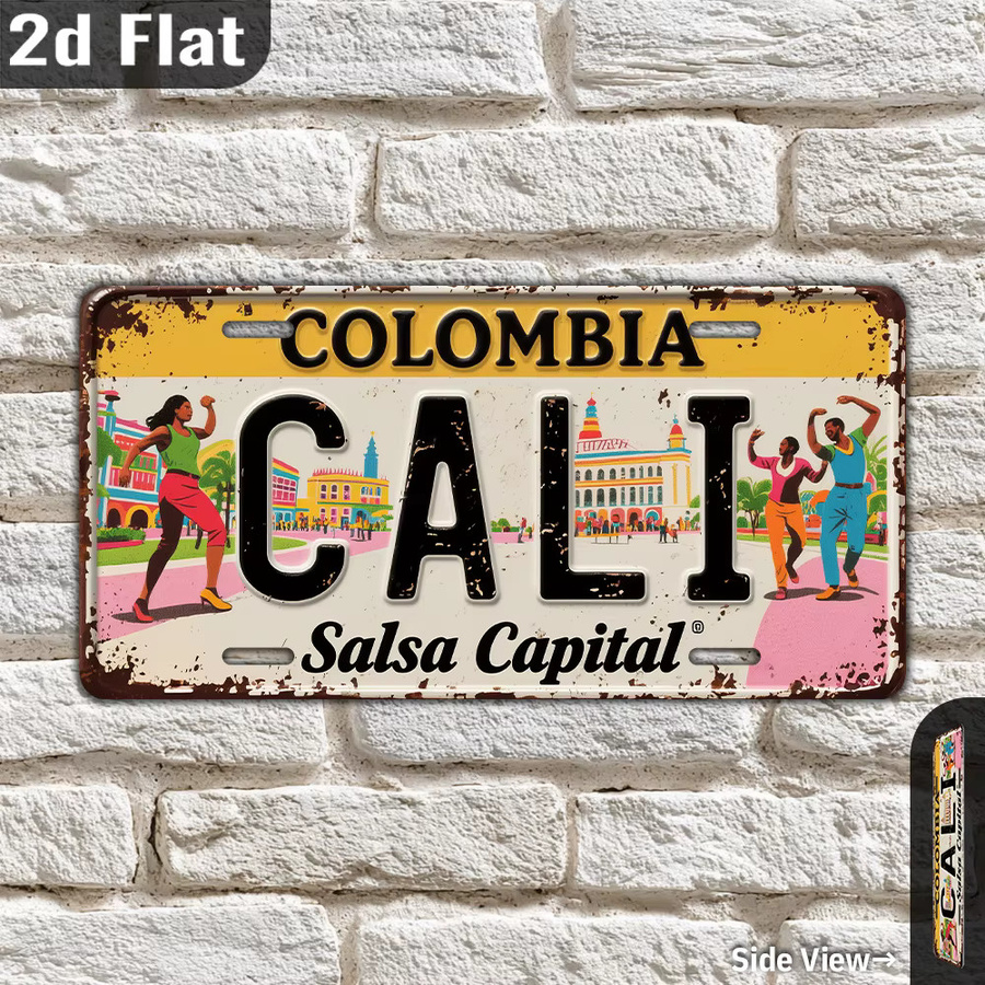 CIFBUY Vintage Metall-Nummernschild Colombia Cali Aluminium-Wanddekoration, B: 30,48 cm, H: 15,24 cm, Mehrfarbig - Bild 2