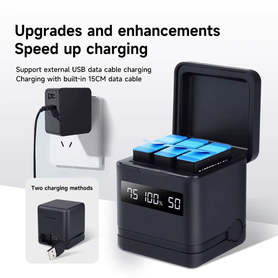 Multifunktionale Smart Akku-Ladebox mit LCD-Display für GoPro Hero 12, 11, 10 und 9 in Schwarz - Bild 3