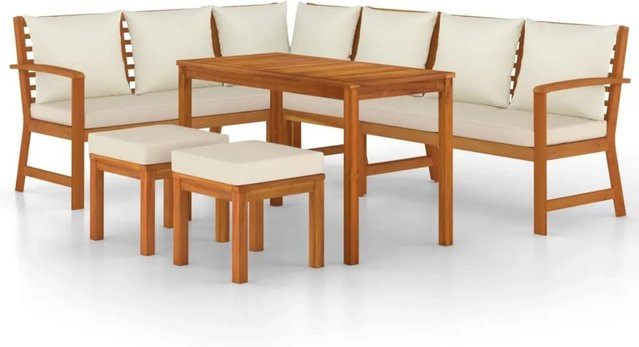 vidaXL 7-tlg Garten-Essgruppe Modell 6 aus Akazien-Massivholz mit Kissen in Cremeweiß und Beige - Bild 1