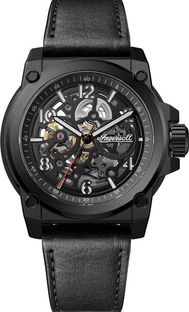 Ingersoll Herrenuhr Automatik, Edelstahl, Leder, 46 mm, Schwarz - Bild 1