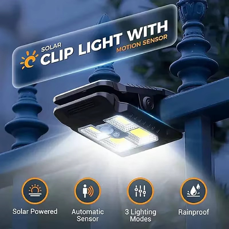 DARHYN Solar-Clip-Leuchte mit Bewegungsmelder, wasserdichte Nachtbeleuchtung für Garten und Outdoor in Schwarz - Bild 2