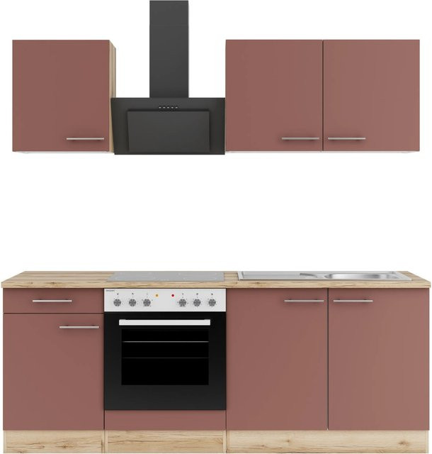 OPTIFIT Bari407 Küchenzeile in Rostrot mit modernem Design und Schränken mit Schubladen, Breite: 210 cm - Bild 1