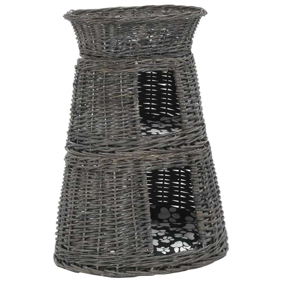 vidaXL 3-tlg. Katzenkorb-Set aus Rattan mit Kissen in Grau, Schwarz oder Weiß, H x B x T: 60 x 47 x 34 cm - Bild 2